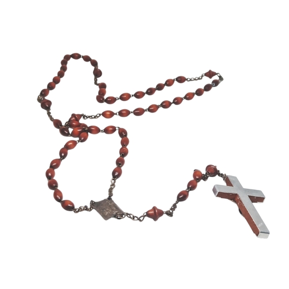 .Lourdes Rosary with Silver Metal and Brown Wood Cross. Made in France - Picture 7 of 8